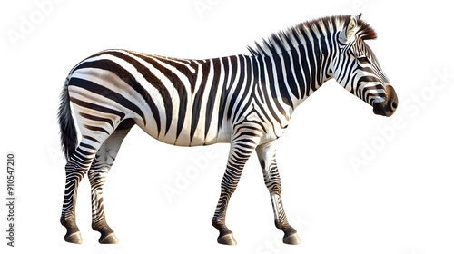 Side view pfoto of a zebra isolated on transparent background, african wildlife animal profile, png file