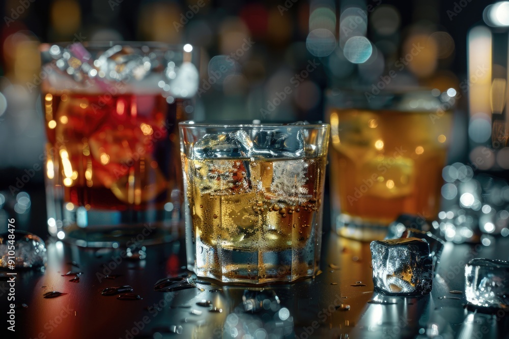 Close-up of two glasses with liquor on a table Close-up of two glasses with liquor on a table