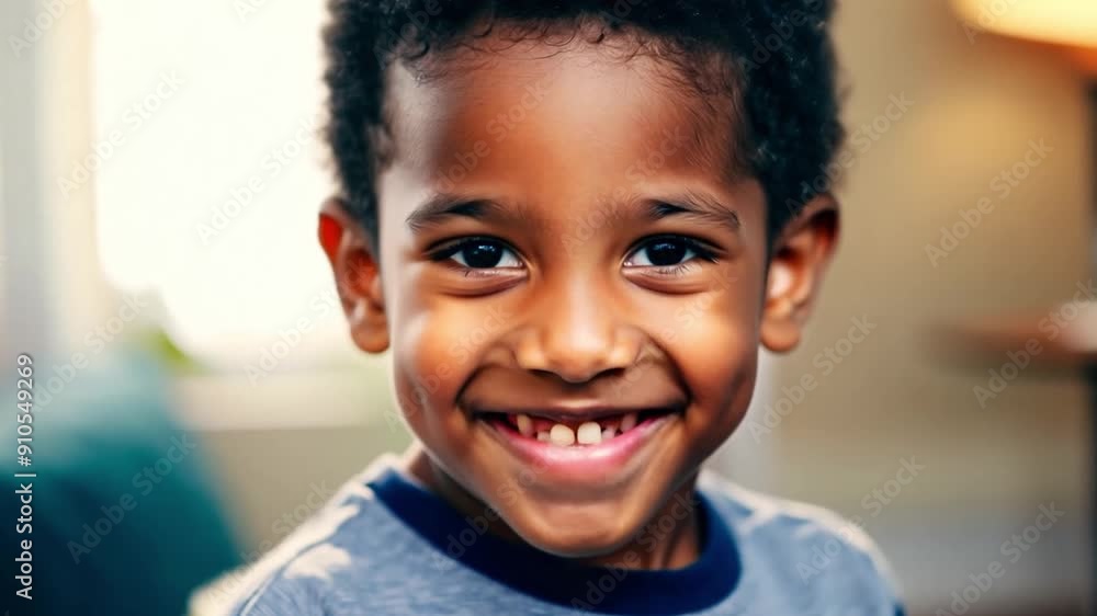 This cheerful young boy with curly hair smiles radiantly during playtime. This cheerful young boy with curly hair smiles radiantly during playtime.