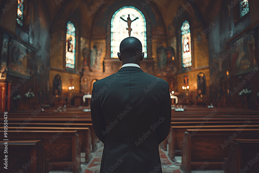 Close-up of a man praying with eyes closed, hands clasped, in a serene and contemplative setting Close-up of a man praying with eyes closed, hands clasped, in a serene and contemplative setting