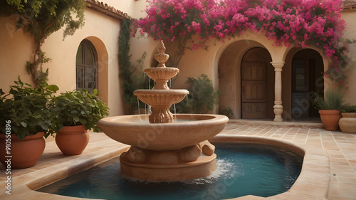 Fototapeta Naklejka Na Ścianę i Meble -  A luxurious courtyard fountain in a Mediterranean villa