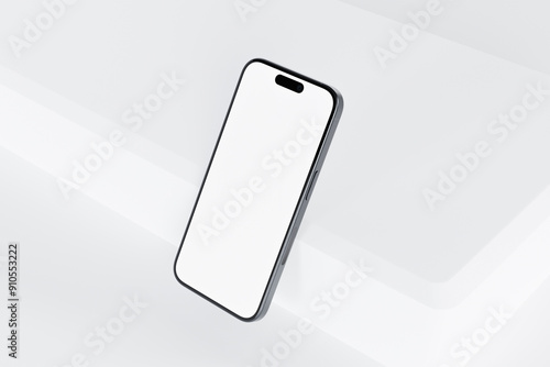 3D Rendering Smartphone with a blank screen on a white background. Smartphone mockup closeup isolated on perforated