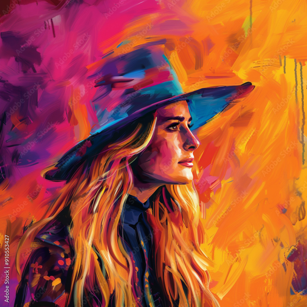 Naklejka premium Hot woman in hat on orange background. Ai generated