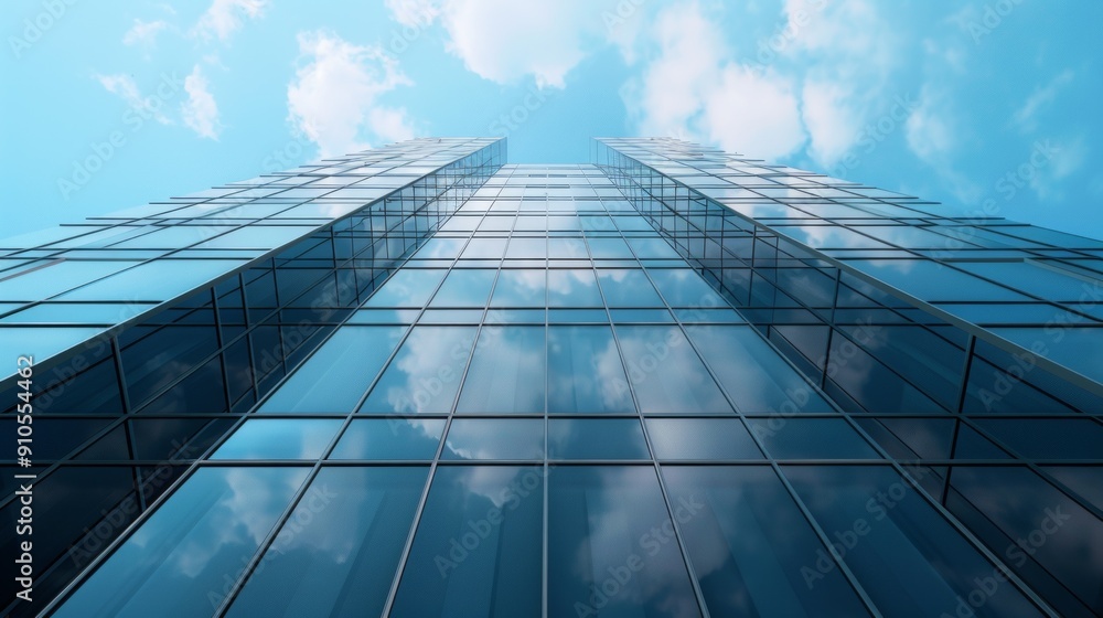 Fototapeta premium Low angle view of skyscrapers, office exterior, building photo