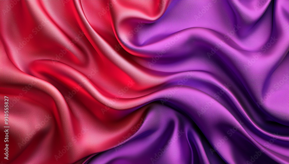 Fototapeta premium Abstract background with red and purple satin fabric, 3D rendering....