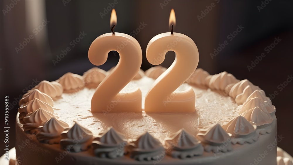 22nd birthday cake with candles, twenty-two birthday celebration, happy ...