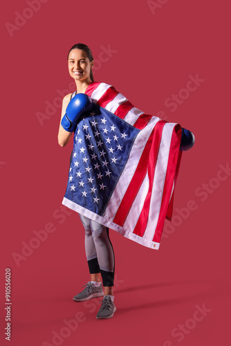 Female boxer with USA flag ...