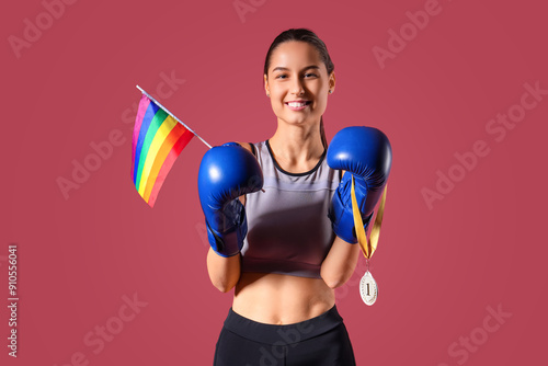 Female boxer with LGBT flag...