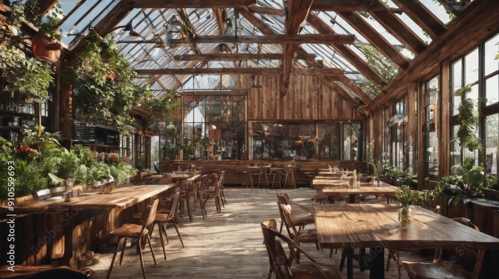 Fototapeta premium Room Filled With Wooden Tables and Chairs