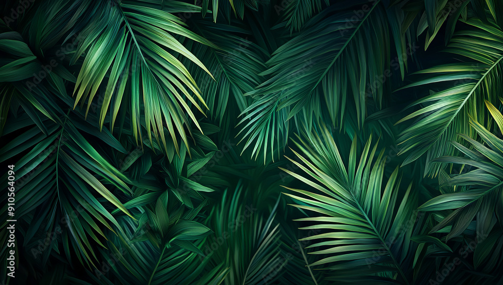 A background of palm leaves in a realistic style, with a dark green... A background of palm leaves in a realistic style, with a dark green...