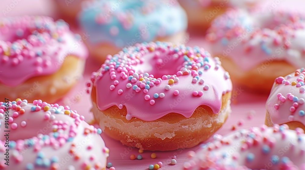 Pink Sprinkled Donuts on a Pink Background Pink Sprinkled Donuts on a Pink Background