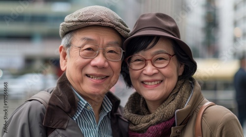 The smiles and love of an older Asian couple