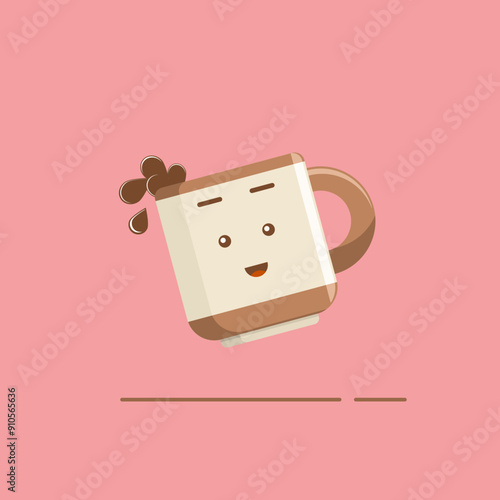 Wake up coffee cup character, cute happy coffee cup