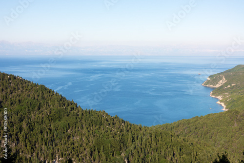 Amazing view down to the sea from the mountain in Othonoi island, north-west of Corfu, Greece photo