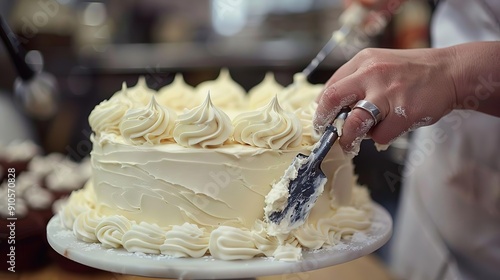 Wallpaper Mural A Baker Decorating a White Cake with Buttercream Frosting - Photo Torontodigital.ca