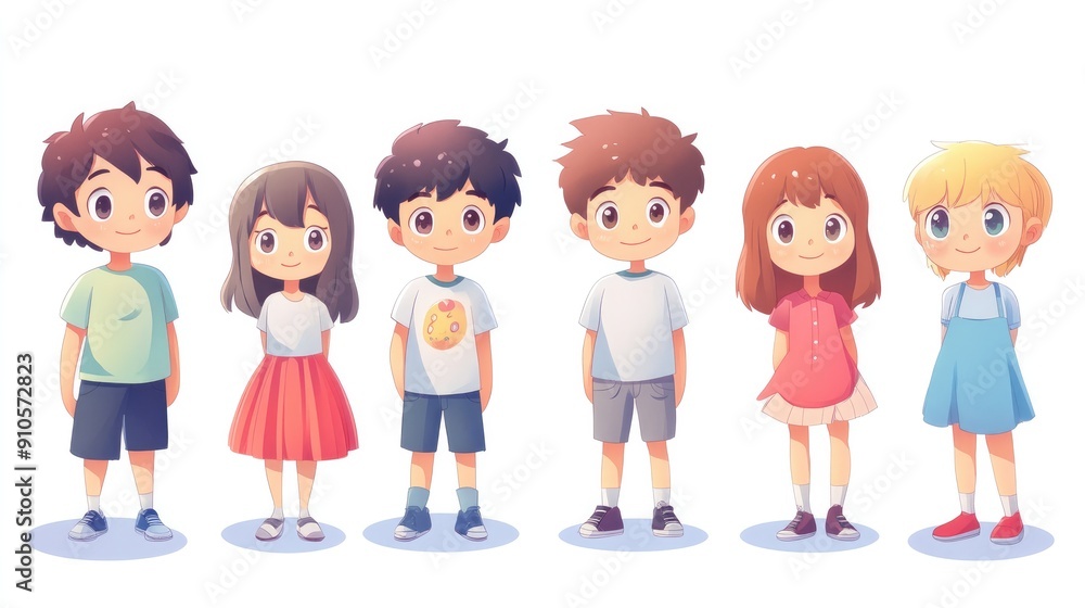 Collection of adorable anime kids, boy and girl, in various poses and expressions, for design assets Collection of adorable anime kids, boy and girl, in various poses and expressions, for design assets