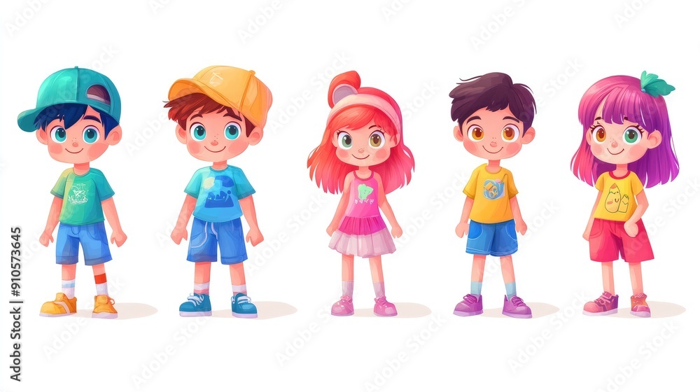 Set of adorable anime kids, boy and girl, colorful and isolated for design projects Set of adorable anime kids, boy and girl, colorful and isolated for design projects