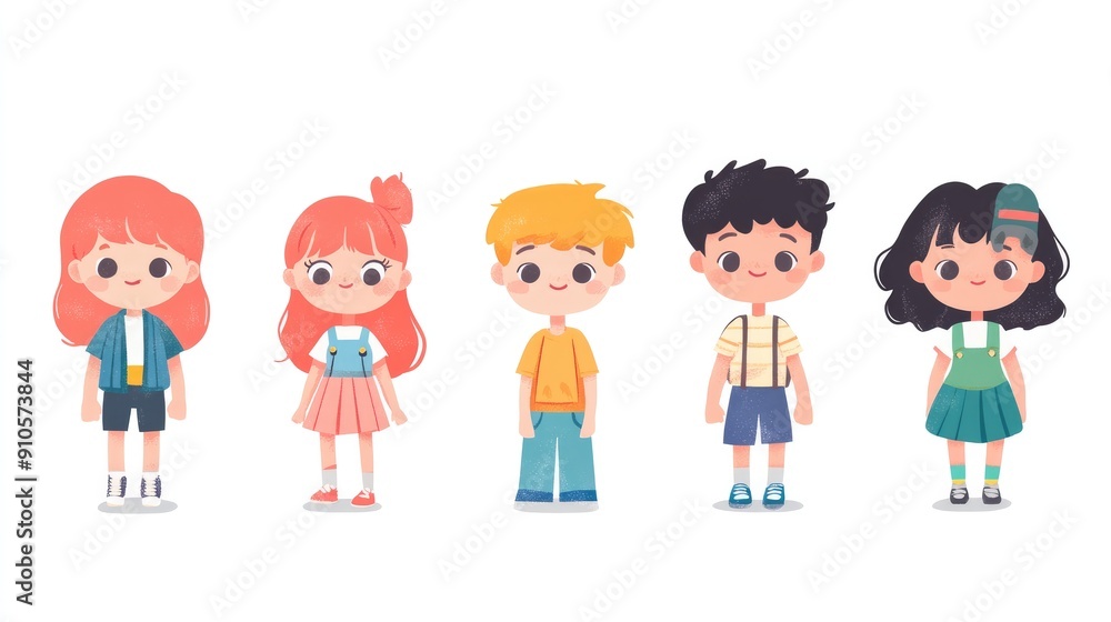 Set of cute anime kids, boy and girl, isolated for design and copy space Set of cute anime kids, boy and girl, isolated for design and copy space