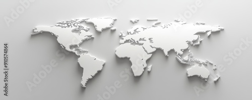 3d world map on white background, minimalist