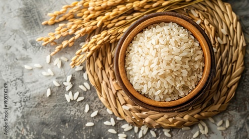 Fresh White Rice in Bowl with Wheat