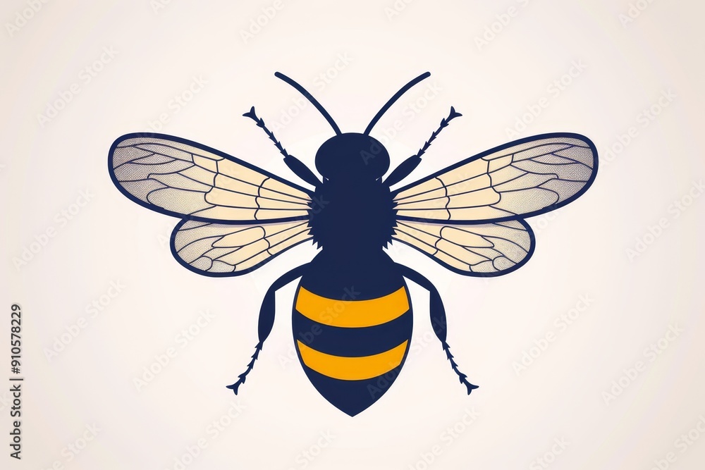 Minimalist bee illustration in 2D vector style, clean and basic design with plain elements, highlighting the simplicity and clarity of the wings Minimalist bee illustration in 2D vector style, clean and basic design with plain elements, highlighting the simplicity and clarity of the wings