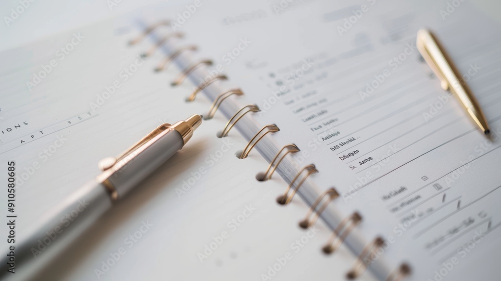 Efficiently manage your business meeting schedule with an open notebook and two pens Efficiently manage your business meeting schedule with an open notebook and two pens