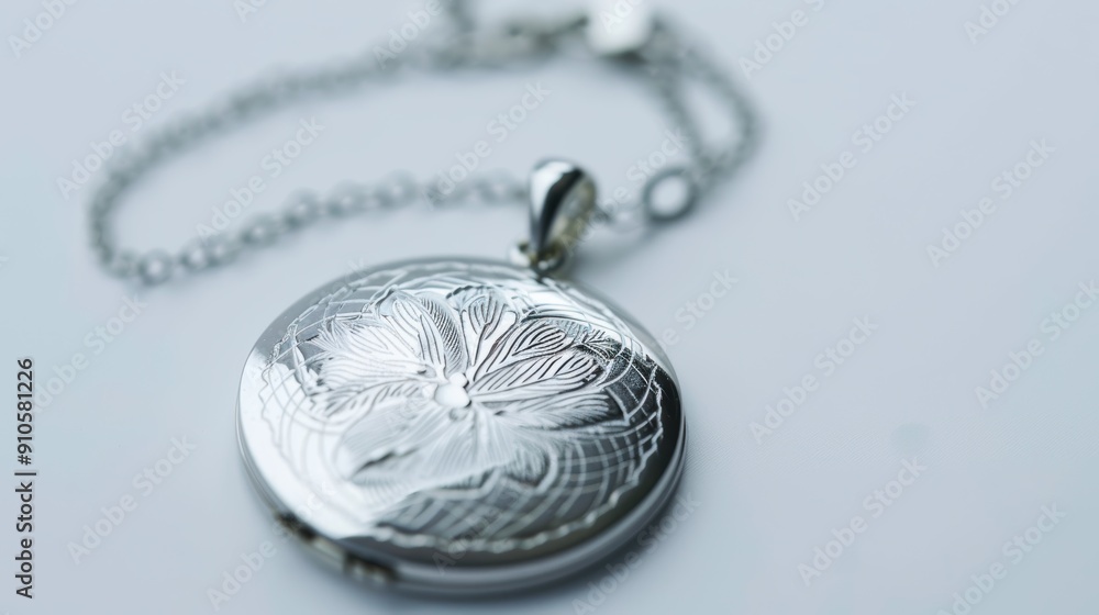 Silver medallion necklace with an engraved floral design, symbolizing elegance and timeless beauty Silver medallion necklace with an engraved floral design, symbolizing elegance and timeless beauty