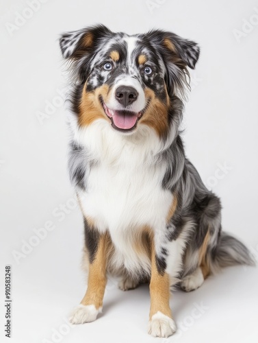 Australian Shepherd Dog Sitting, isolated on white background