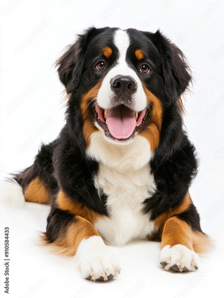 Bernese Mountain Dog Lying Down, isolated on white background Bernese Mountain Dog Lying Down, isolated on white background