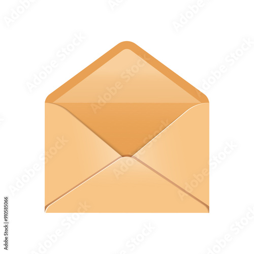 Vector illustration of open kraft envelope isolated on a white background.	
