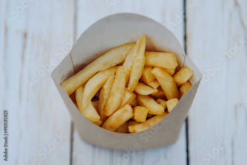 french fries, white boardbackground, food photo photo