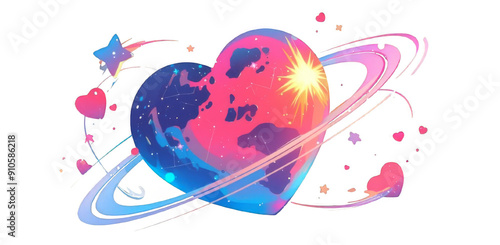 abstract colorful heart   with  rainbow circle 