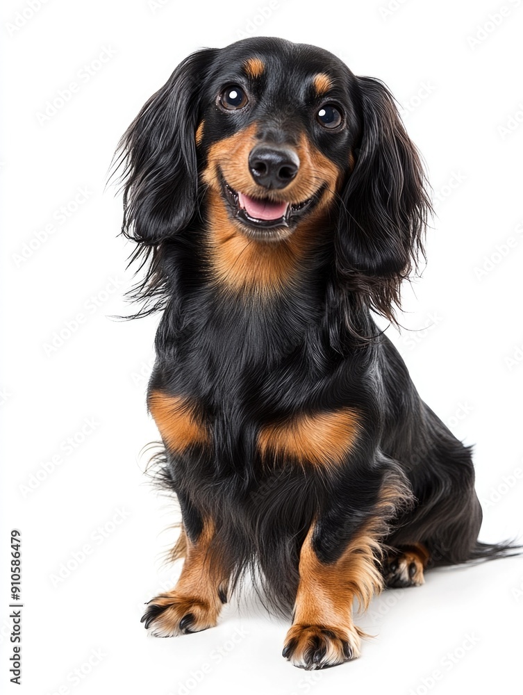 black and tan long-haired dachshund / weiner dog sitting black and tan long-haired dachshund / weiner dog sitting