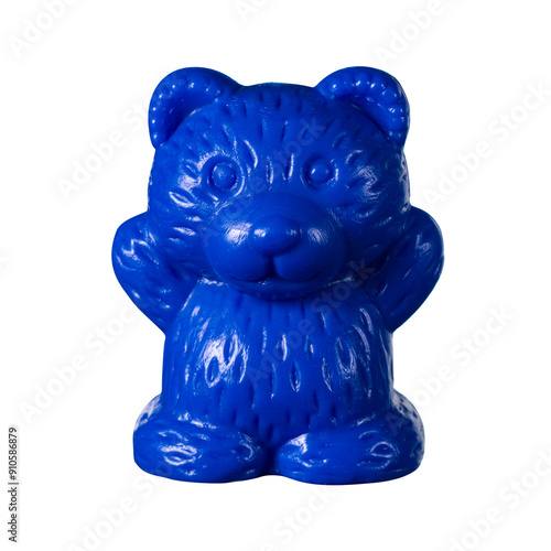 Single blue bear counter for teaching math to school children on white background