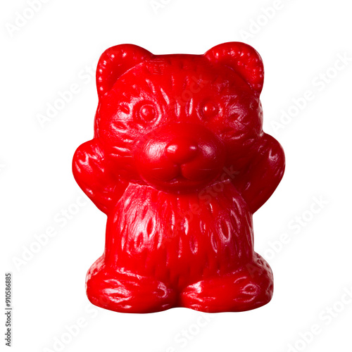 Single red bear counter for teaching math to school children on white background