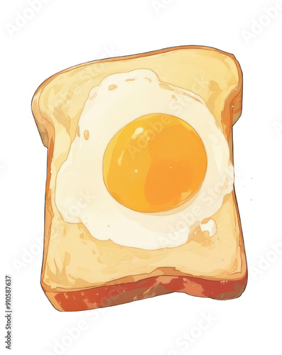 Fried Egg on Slice of Yellow Bread on Transparent Background. Breakfast and Food Concepts. photo