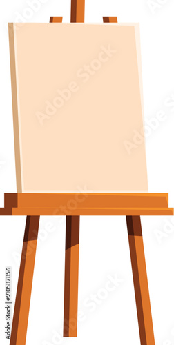 Wooden easel with a blank canvas is standing on a white background, perfect for showcasing art, creativity, and artistic endeavors