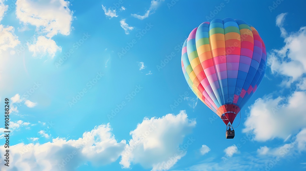 Colorful Hot Air Balloon Ascending Through a Blue Sky Colorful Hot Air Balloon Ascending Through a Blue Sky