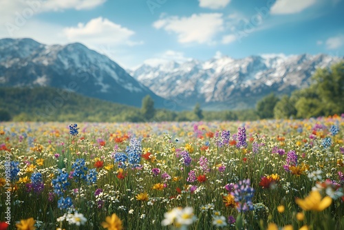 Serene Wildflower Meadow. Peace and tranquility concept photo