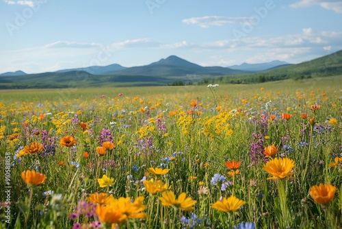 Serenity in Nature. Peaceful meadow filled with colorful wildflowers.