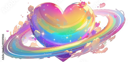 abstract rainbow heart   with  rainbow circle 