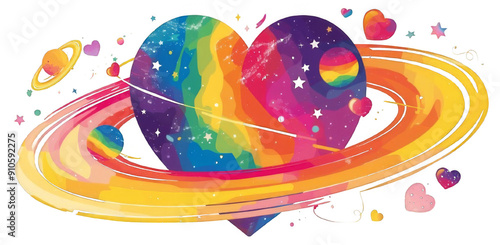 abstract rainbow heart   with  rainbow circle 