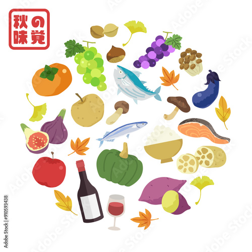 秋の味覚 イメージ イラスト _ ベクター 素材 円 