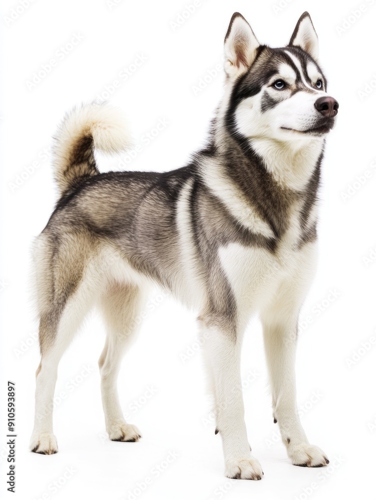 Obraz premium Siberian Husky dog standing, isolated on white background