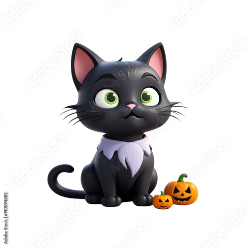 a poster for a halloween party with a black cat and pumpkin. photo