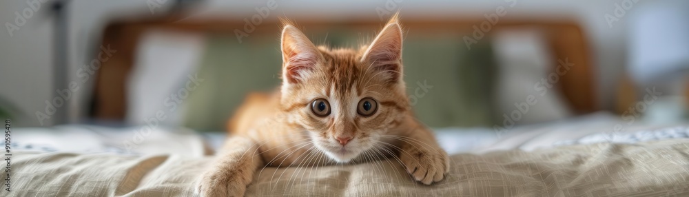Cat climbing furniture in a new house, close up on agility and interest, playful theme, ethereal, manipulation, bedroom backdrop Cat climbing furniture in a new house, close up on agility and interest, playful theme, ethereal, manipulation, bedroom backdrop
