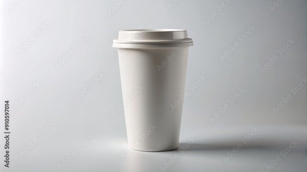 A plain white coffee tumbler mock up. Generative AI. A plain white coffee tumbler mock up. Generative AI.