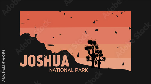 Joshua National Park Silhouette with sunset scenery perfect for print, apparel, sticker
