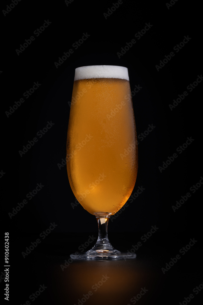 Glass of Cold Lager on a Black Background Glass of Cold Lager on a Black Background