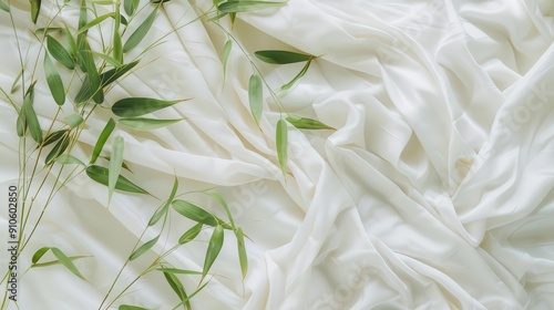 Soft bamboo textiles, gentle touch, close up, ecofriendly fabric benefits, whimsical, Overlay, luxury bedding